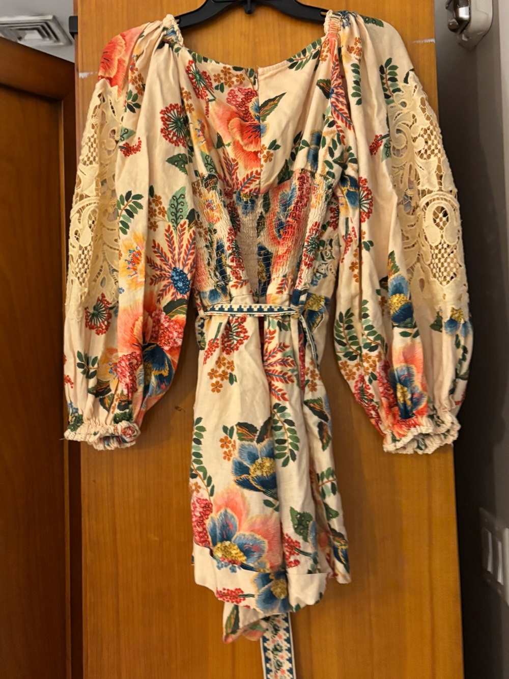 Farm Rio Garden Romper Embroidered Floral with Puff Sleeves - Picture 12 of 16